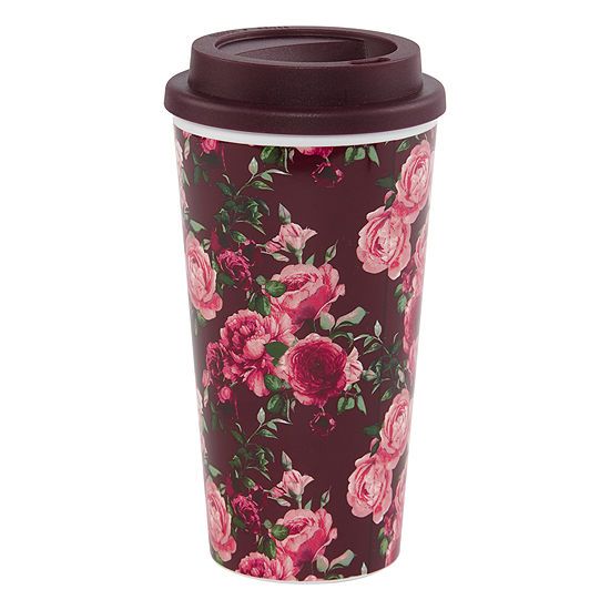 Mixit Burgundy Floral Travel Mug | JCPenney