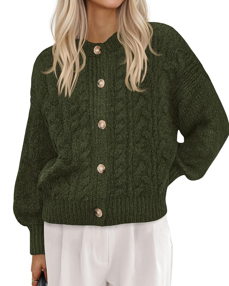 BTFBM Chunky Cardigan Sweaters for Women Fall Fashion 2025 Button Lantern Long Sleeve Cable Knit ... | Amazon (US)