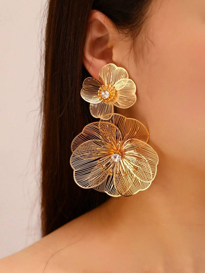 NAIZHU 1pair Hollow Flower Tassel Earrings, Luxury High-End Fashion Accessory For Women Valentine... | SHEIN