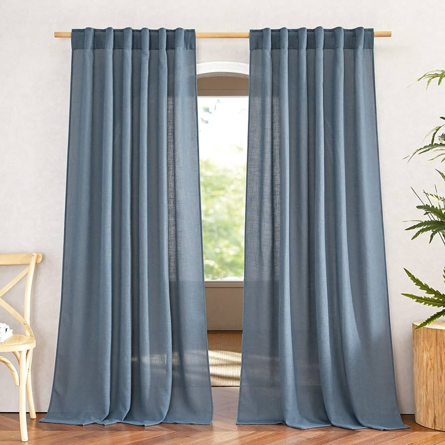 NICETOWN Stone Blue Linen Curtains 108 inches Long, Rod Pocket & Back Tab Flax Linen Burlap Semi ... | Amazon (US)