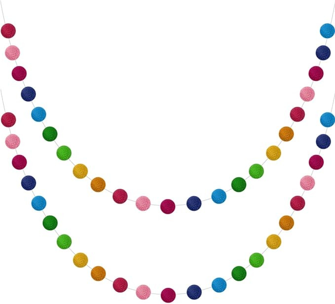 Wool Felt Ball Garland Colorful Pom Pom Garland Handmade 6.5 Feet Long 24 Balls Felt Ball Garland... | Amazon (US)