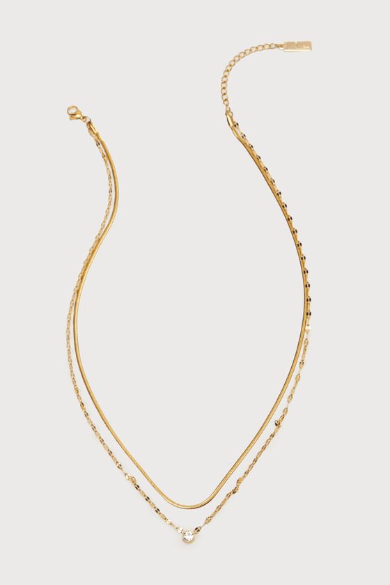 Luxe Personality Gold Rhinestone Herringbone Layered Necklace | Lulus