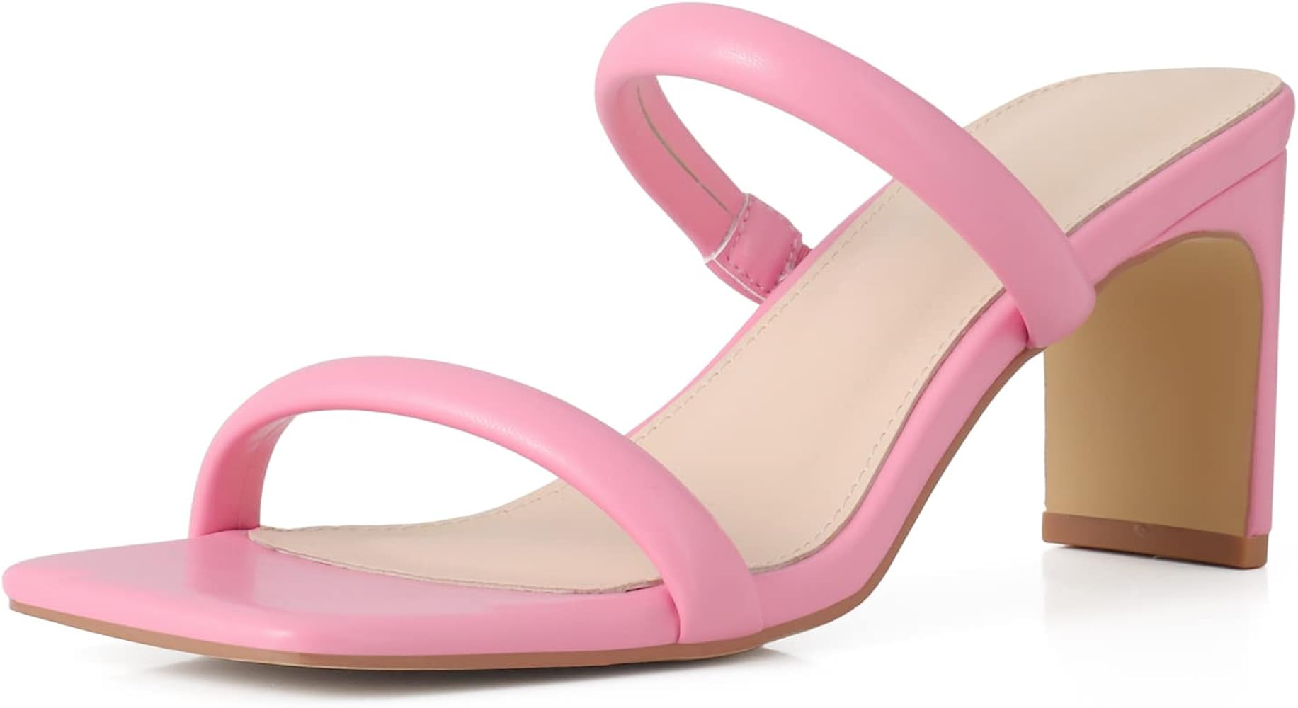 LACUONE Women's High Heels Square Toe Sandals Block Heeled Strappy Mules Backless Slippers | Amazon (US)