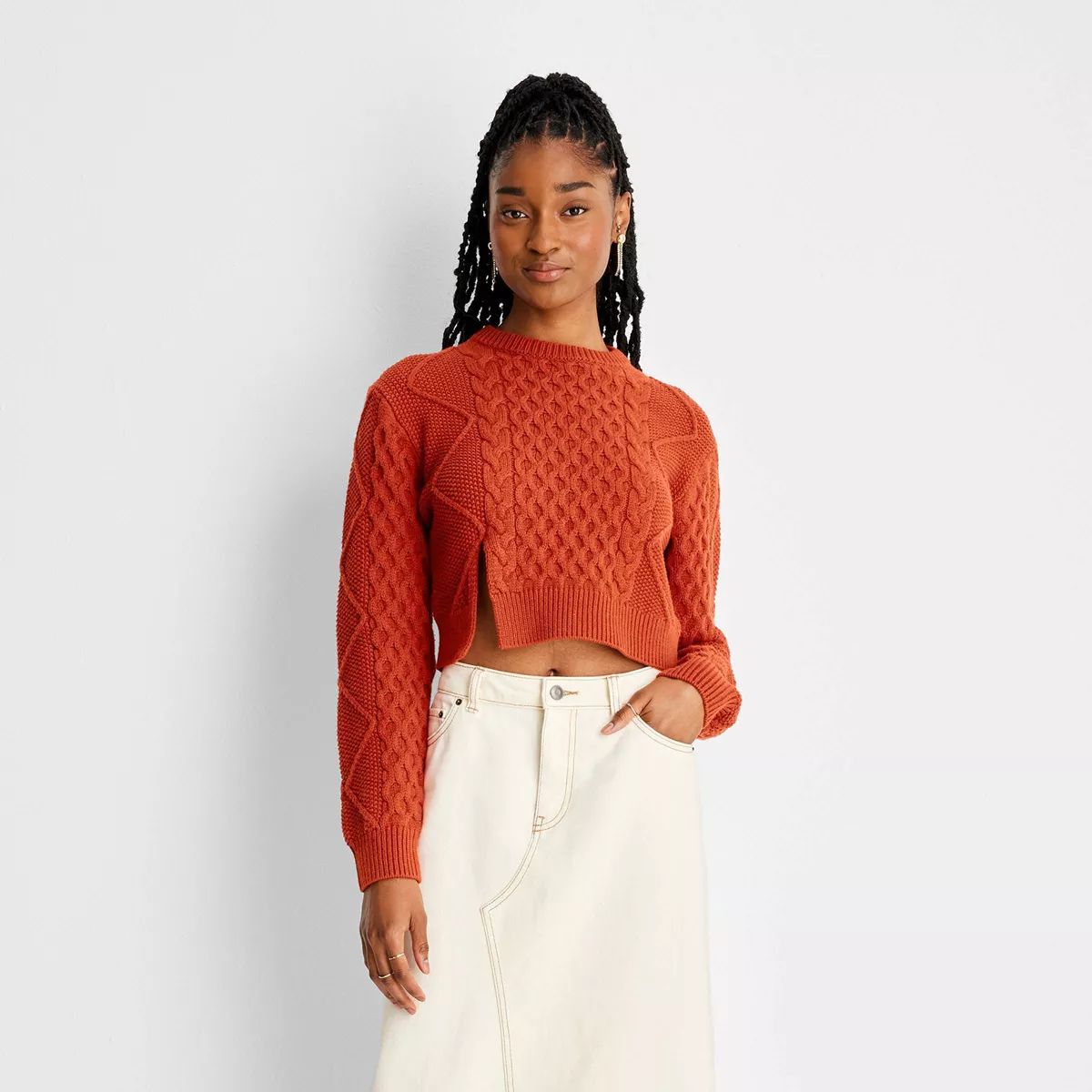 Women's Cropped Cable Knit Crewneck Sweater - Future Collective™ with Reese Blutstein | Target