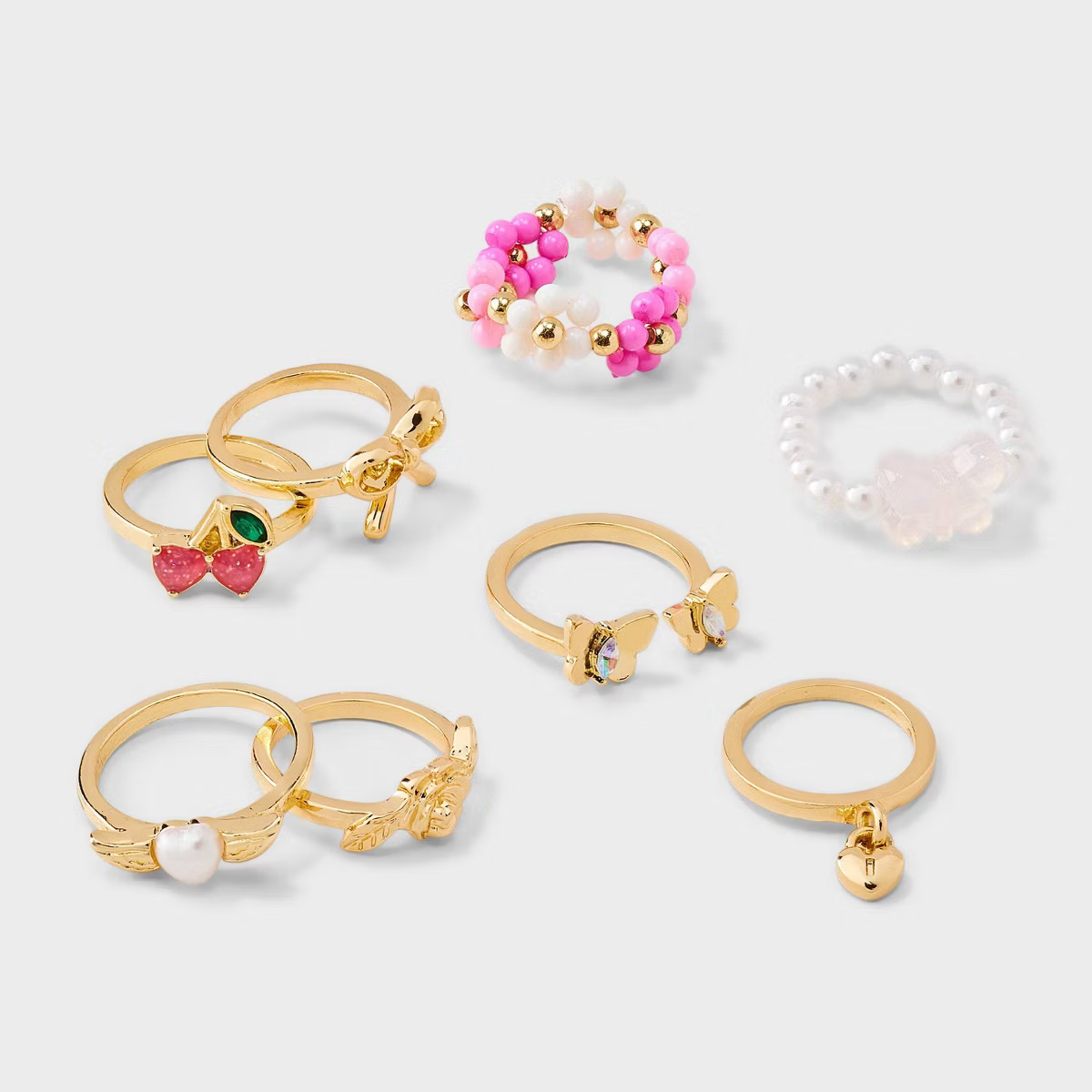 Girls' 8pk Flower and Butterfly Ring - art class™: Acrylic Band Rings, Size 5, 20mm Diameter | Target