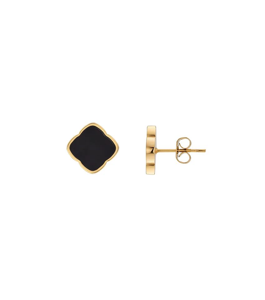 Black Enamel Clover Stud Earrings (Gold) | Abbott Lyon