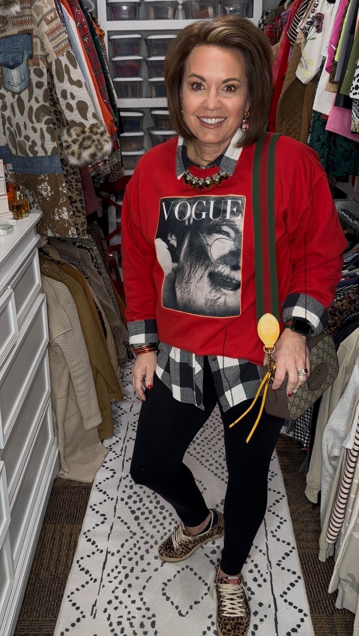 Casual holiday style with a fashion-forward twist 🎄

This outfit is all about elevated comfort—perfect for running errands, casual gatherings, or everyday holiday wear. I layered a graphic sweatshirt over a plaid button-down for added interest, paired it with sleek black leggings, and finished the look with leopard sneakers for a fun pop. A crossbody designer-inspired bag pulls everything together for an effortless, chic vibe.

This is one of my favorite ways to mix prints and textures while still staying comfortable and polished.

⸻

casual holiday outfit
holiday casual style
graphic sweatshirt outfit
layered sweatshirt look
plaid shirt layering
plaid button down outfit
black leggings outfit
everyday leggings look
comfortable holiday outfit
casual Christmas outfit
leopard print sneakers
animal print shoes outfit
leopard sneakers women
mixed print outfit
fashion over 40
fashion over 50
women’s casual fashion
comfortable chic outfit
errand day outfit
weekend casual style
closet outfit inspiration
Amazon fashion finds
designer inspired crossbody
crossbody bag outfit
athleisure inspired outfit
holiday layering ideas
winter casual outfit women
modern mom style
classic with a twist outfit
LTK fashion finds


#LTKHoliday #LTKootd #LTKFindsUnder50