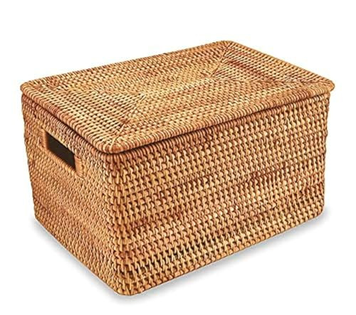 FIYAMMY Rattan Basket With Lid, Large Lidded Basket For Storage Rattan Box(15.3" L×11.4"W×9.5"H) | Amazon (US)