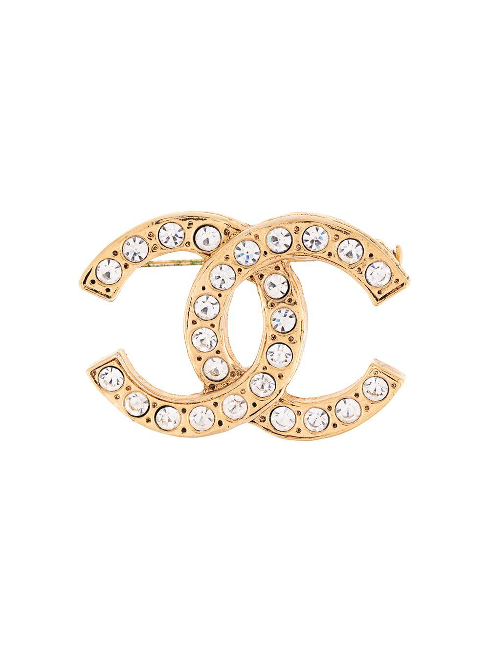 Chanel Vintage rhinestone CC brooch - Gold | FarFetch US