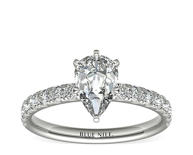 Scalloped Pavé Diamond Engagement Ring in 18k White Gold (3/8 ct. tw.) | Blue Nile