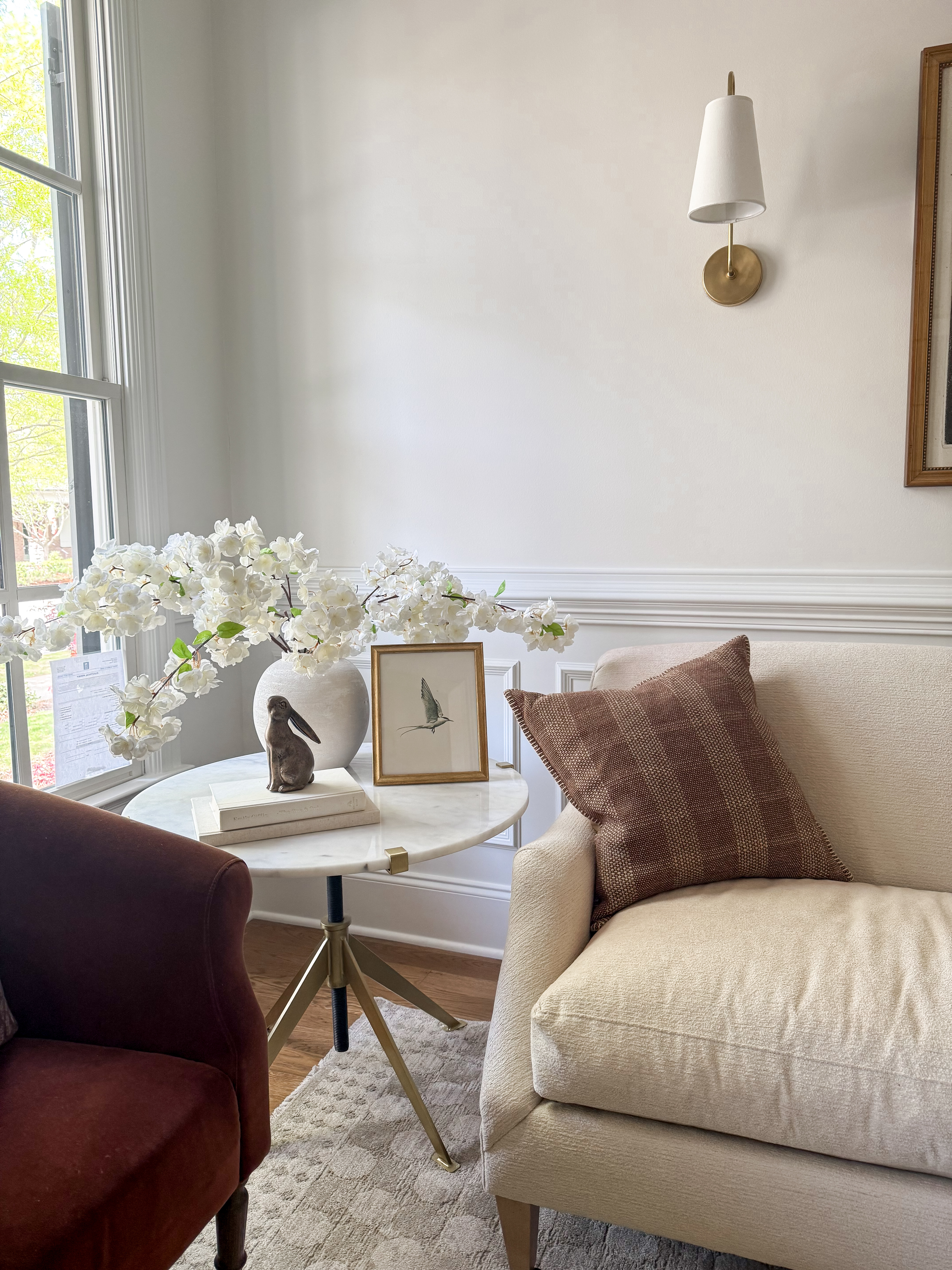 Shop this sitting room corner featuring some spring decor! Amazon finds, home, sitting room, chair, McGee & Co, side table, Easter, spring, art, florals, Afloral, area rug, sofa 

 #LTKHome #LTKStyleTip #LTKFamily