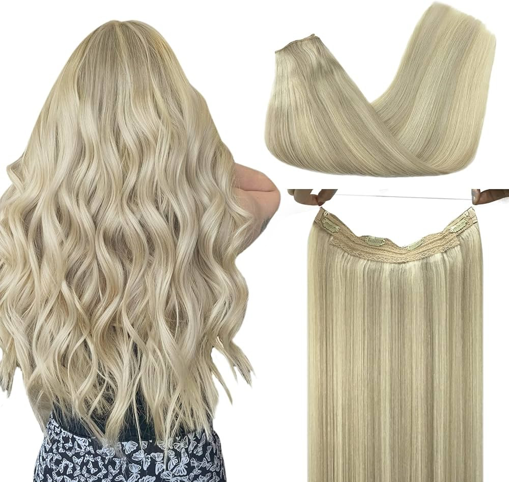 DOORES Human Hair Extensions, Ash Blonde Highlighted Platinum Blonde 18 Inch 95g Wire Hair Extens... | Amazon (US)