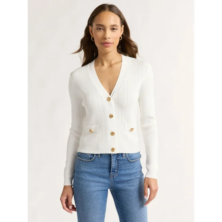 Sofia Jeans Women's and Women's Plus Ribbed Button Cardigan, Lightweight, Size XS-4X | Walmart (US)