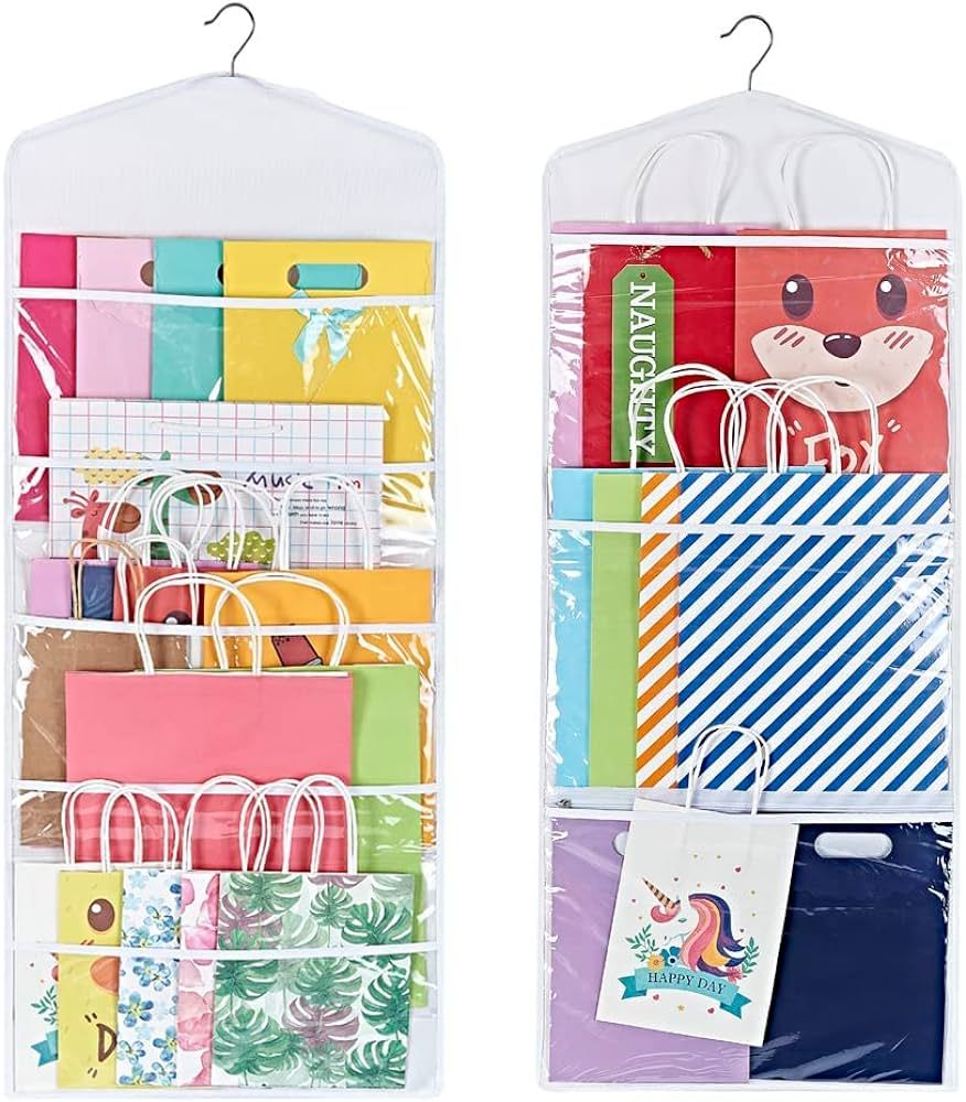 Primode Gift Bag and Tissue Paper Storage, Hanging Organizer with Multiple Front and Back Pockets... | Amazon (US)