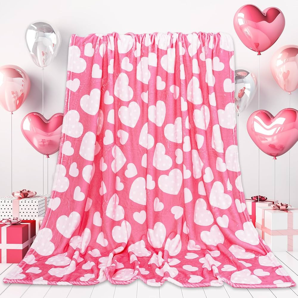 Valentine's Day Fuzzy Blanket Pink Love Heart Throw Blanket Polka Dots Heart Pattern Decorative S... | Amazon (US)