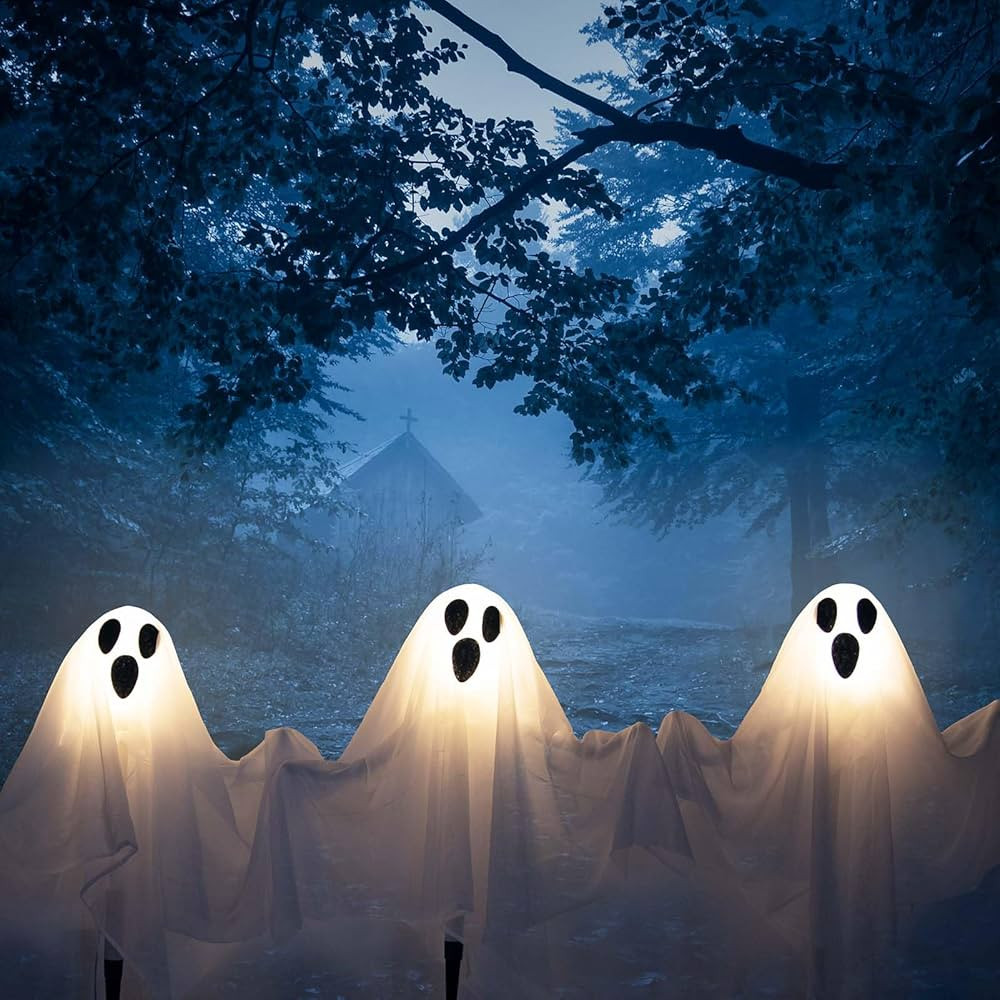 DECORLIFE 3 Packs Halloween Outdoor Decorations, White Ghost Stakes with Light up, 22" Halloween ... | Amazon (US)