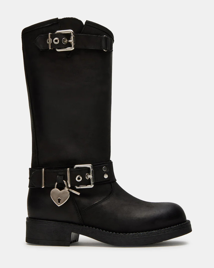 KEEPER Black Leather Moto Boot | Women's Boots | Steve Madden (US)