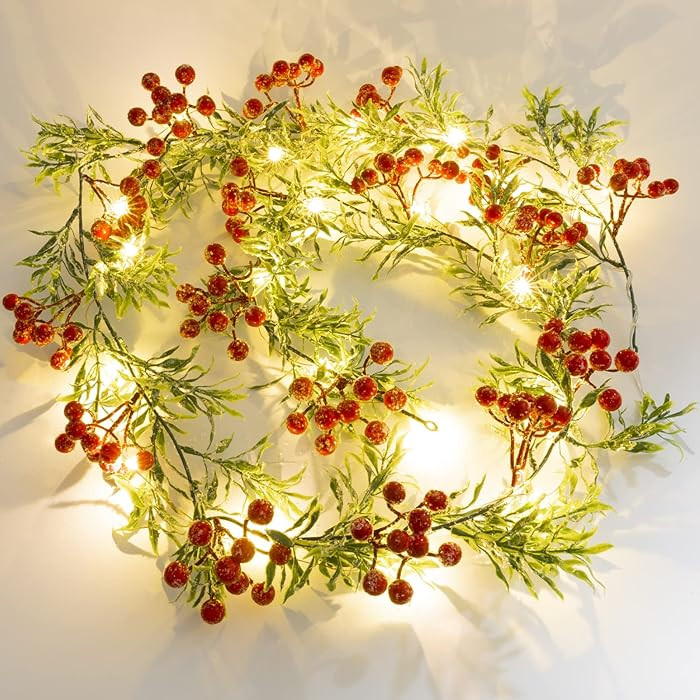 Joyhalo Christmas Garland with Lights Battery Operated - 5.6ft 20 LED Red Berry Lighted Christmas... | Amazon (US)