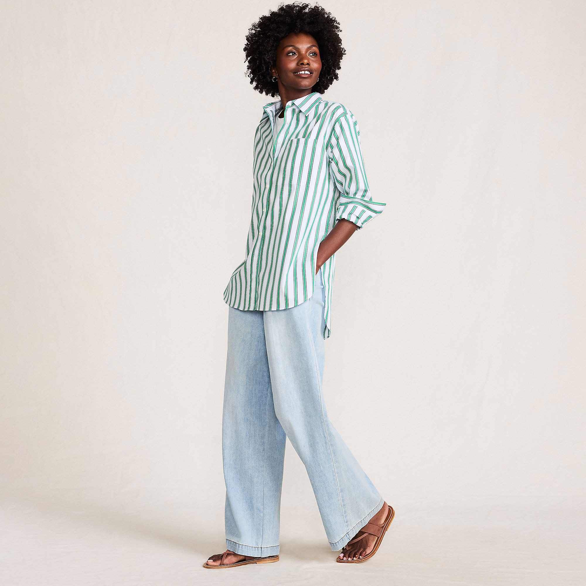 Women's Oversized No Iron Tunic with Statement Collar Shirt | Lands' End (US)