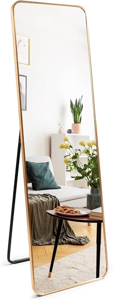 WIFTREY Gold Full Length Floor Mirror with Aluminum Frame for Wall Mounted, Standing, Leaning, 60... | Amazon (US)