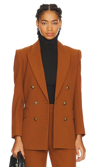 FRAME Double Breasted Slim Blazer in Cognac. Size 8. | Revolve Clothing (Global)