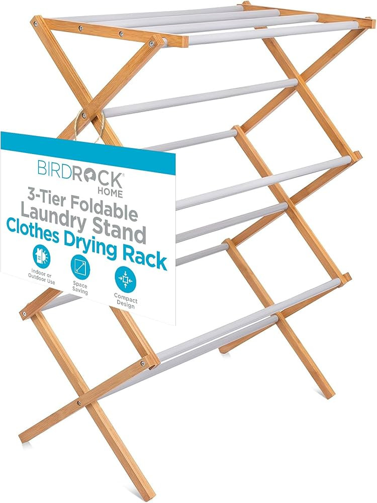BirdRock Home Wooden Clothes Drying Rack | 3-Tier Foldable Bamboo Laundry Stand | Water-Resistant... | Amazon (US)