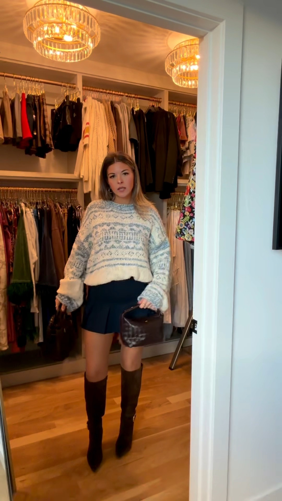 Winter holiday party outfit celebrating Hanukkah in a blue oversized sweater navy skort and boots

Vici code: emerson30
Electric picks code: emerson20

Wearing my usual smalls

Winter event
Holiday party
Navy skort
Oversized sweater
Brown boots
Nighty

#LTKFindsUnder100 #LTKHoliday #LTKSeasonal