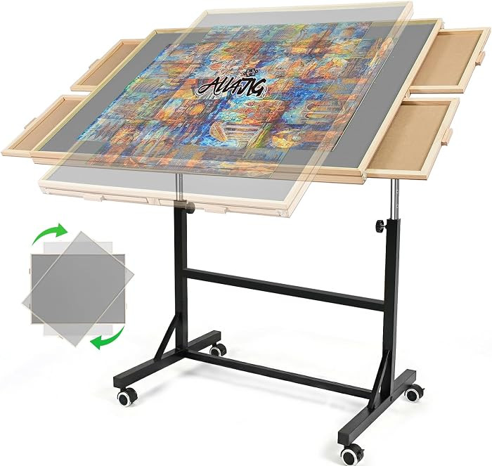 ALL4JIG 1500 Pieces Puzzle Table with Legs and Wheels,24.92"×33.58" Wooden Jigsaw Puzzle Table with 4 Drawers&Cover,Vertical Option,Laptop&Drafting Table for Couch,for Bricks Building | Amazon (US)