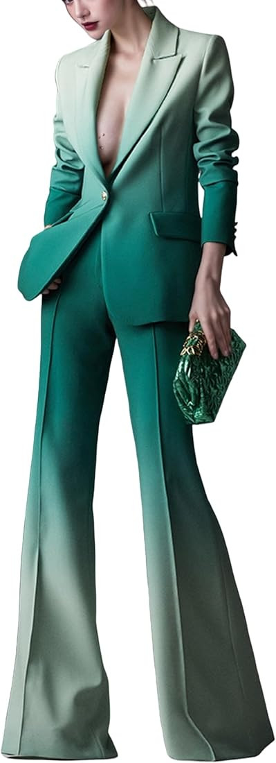 Women's Pant Suit Set Designer Gradient Color 2pcs Business Blazer Flare Pants Wedding Party Outf... | Amazon (US)