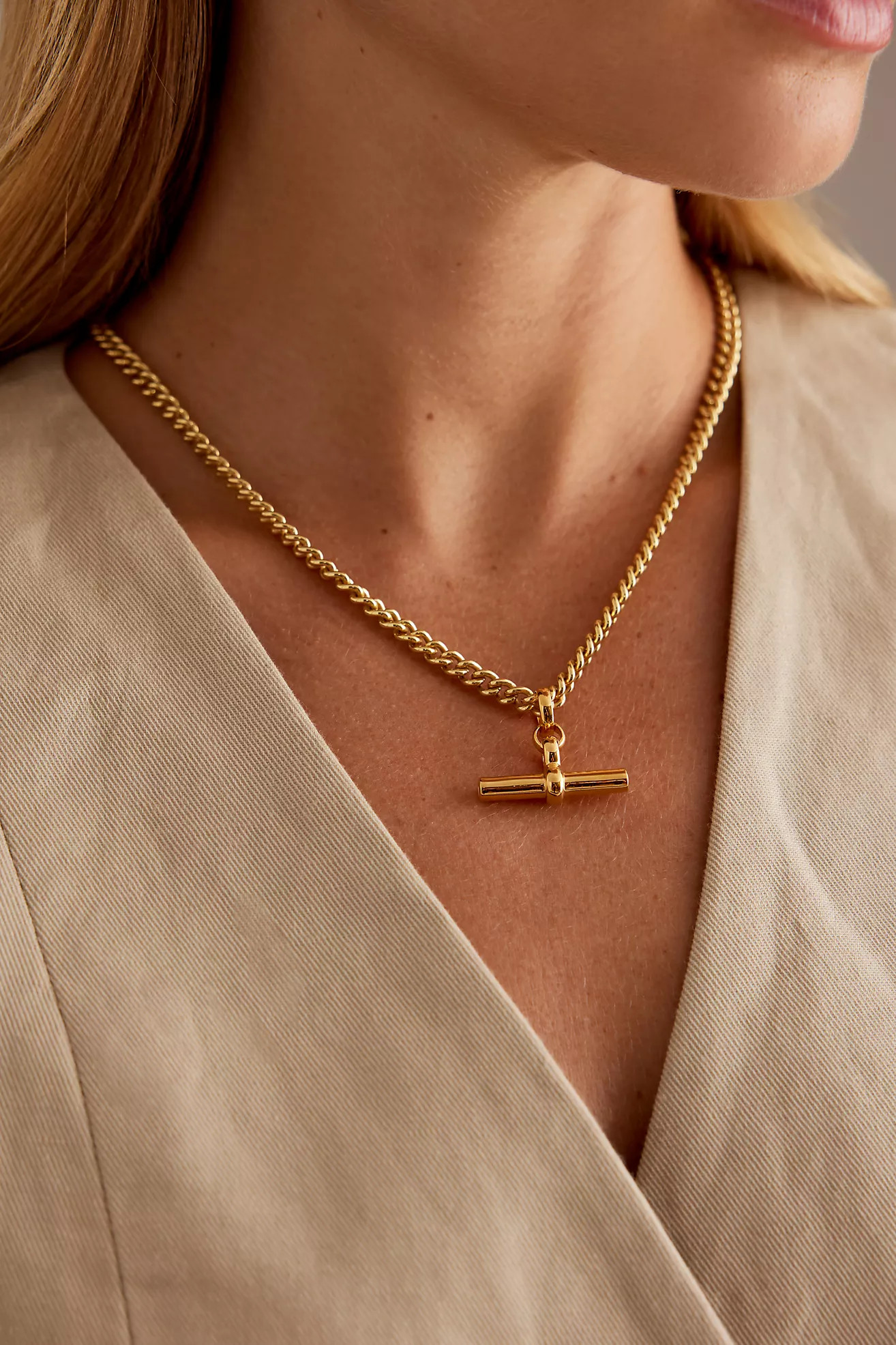 Tilly Sveaas Gold-Plated T-Bar Curb Link Necklace | Anthropologie (UK)