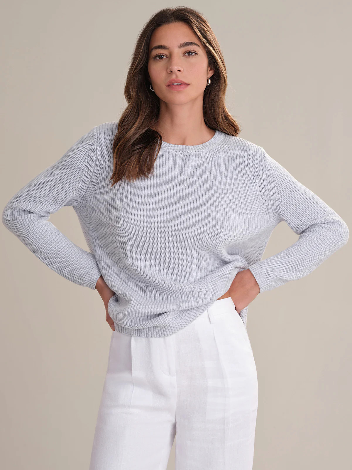 Emma: Crewneck Shaker Stitch Cotton Sweater | 525 America