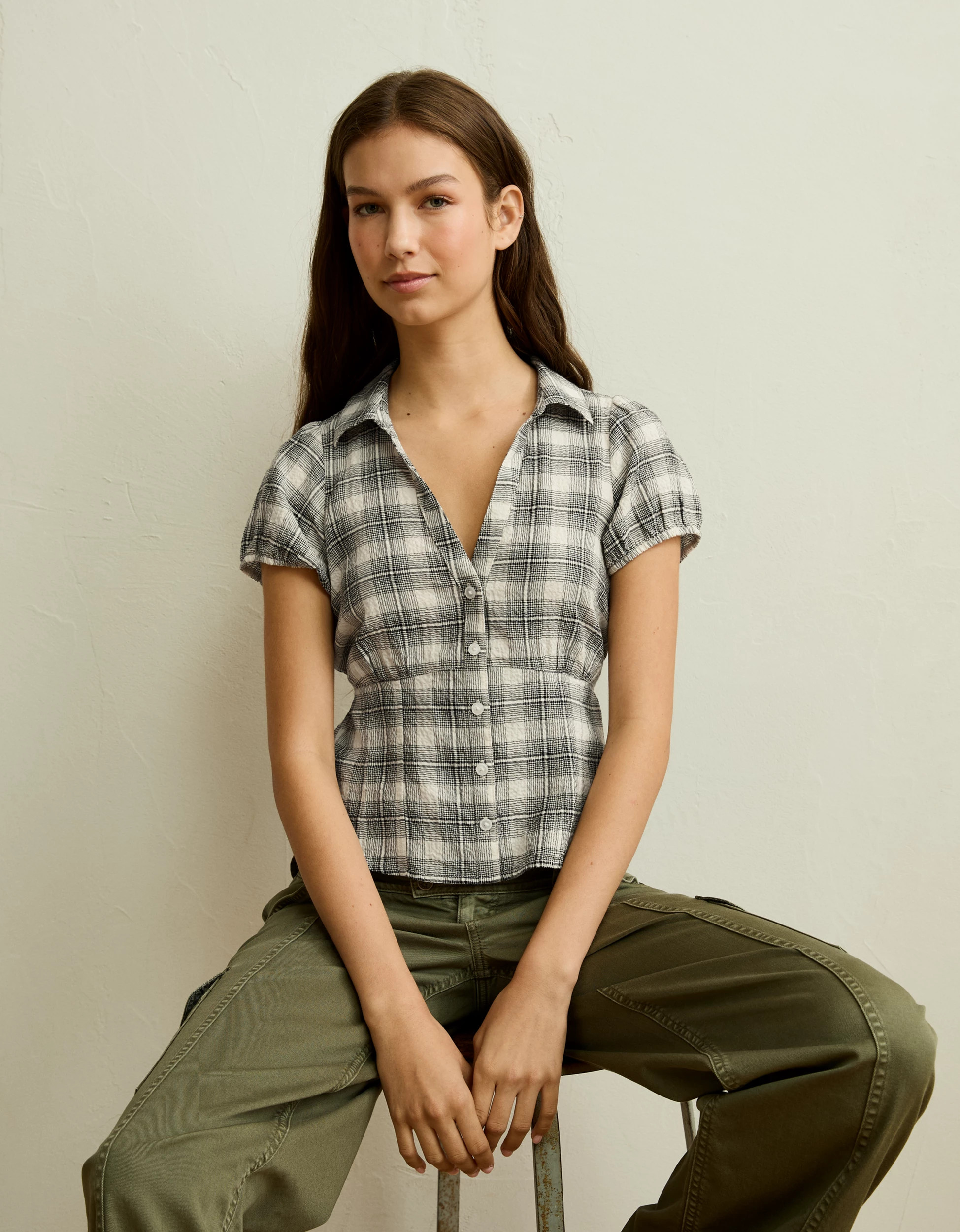 AE Short-Sleeve Button-Up Shirt | American Eagle Outfitters (US & CA)