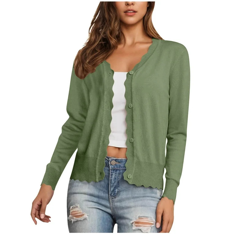 PFRNLF Women's Cardigans Lightweight Casual Long Sleeve Knit Button Front Cardigan Sweaters S-2XL | Walmart (US)