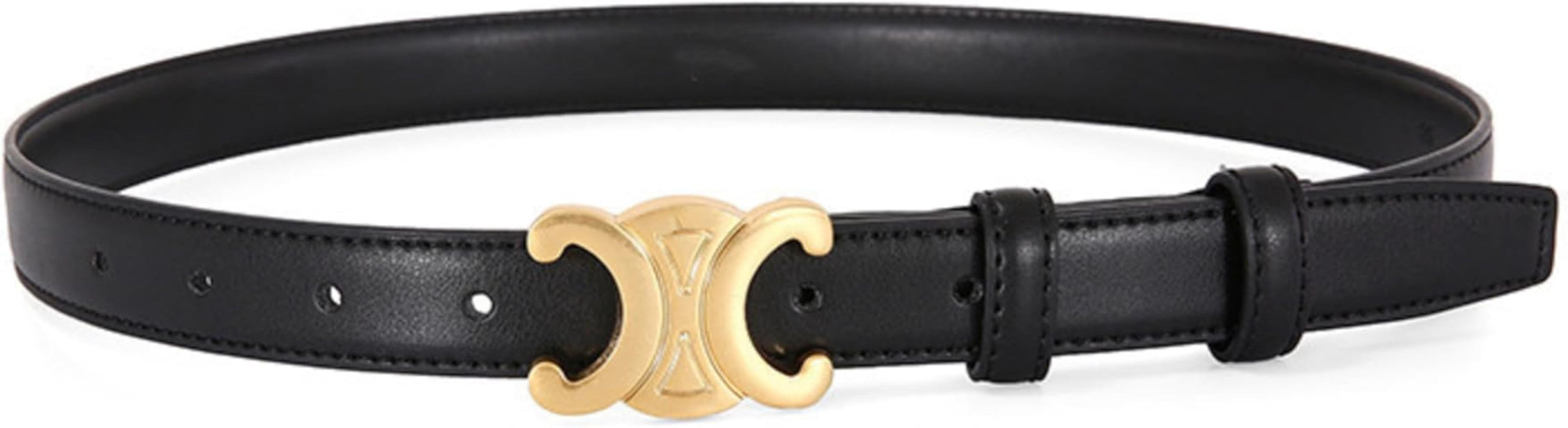 Alianadn Women 2.5cm Thin Leather Belt Fashion Designer Belts For Jeans Pants Dresses With Gold B... | Amazon (US)
