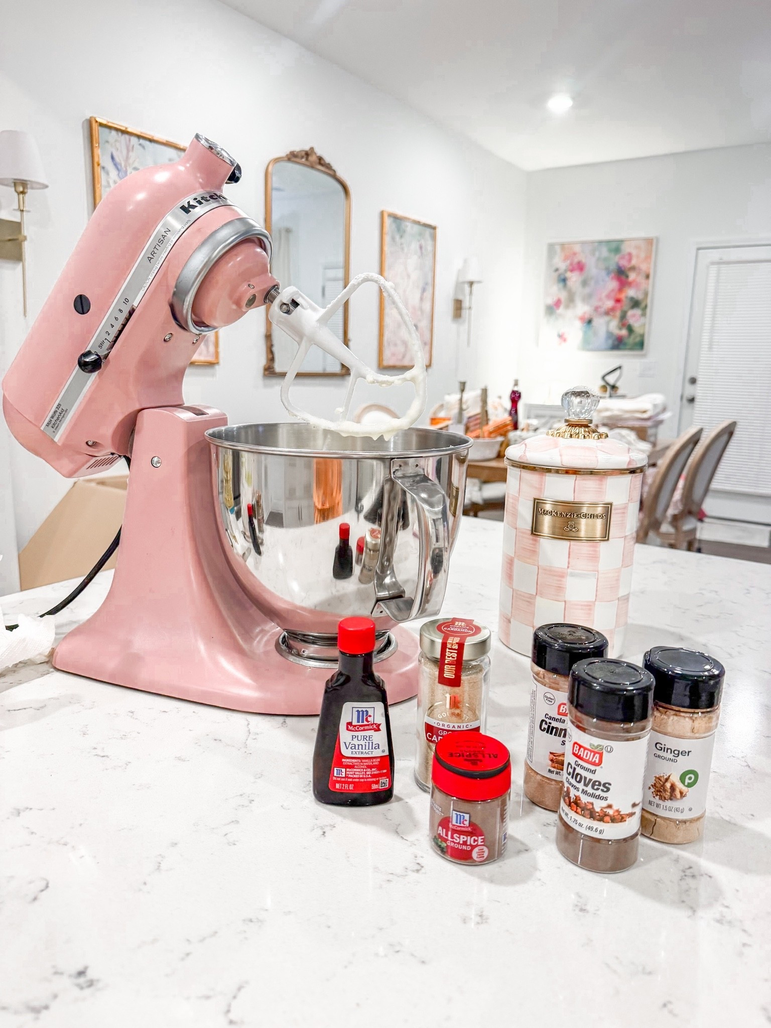 Pink kitchen aid mixer with pink kitchen must haves!💞🫖

#LTKHome #LTKdayinmylife