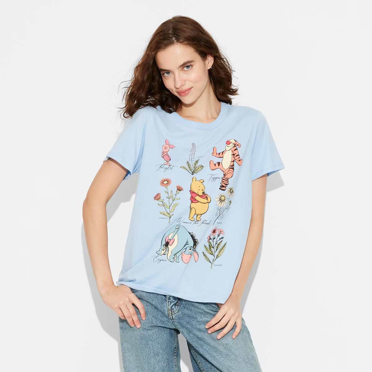 Women's Winnie the Pooh and Friends Short Sleeve Graphic T-Shirt - Blue | Target
