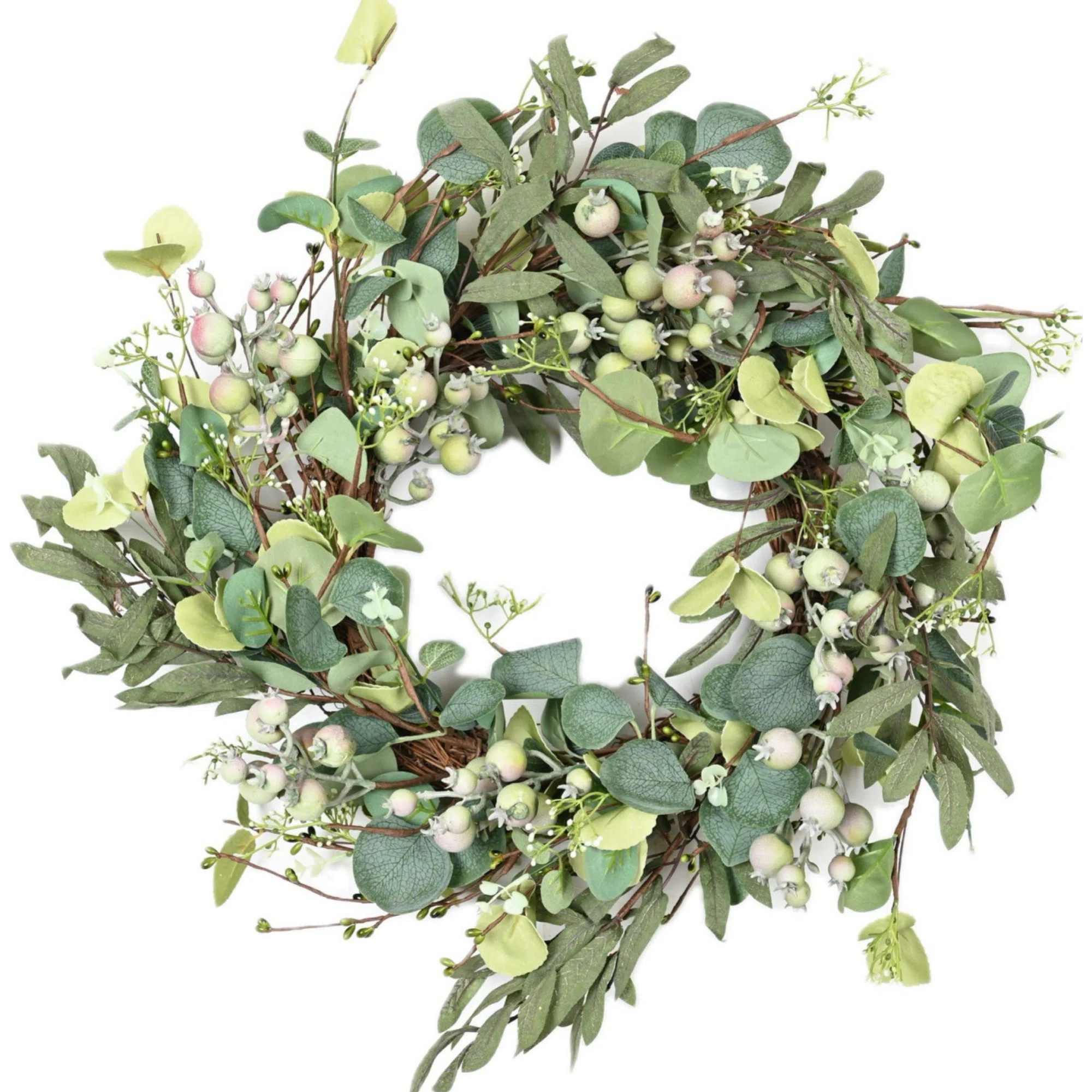 18" Farmhouse Artificial Spring Summer Eucalyptus Berry Front Door Wreath | Wayfair North America