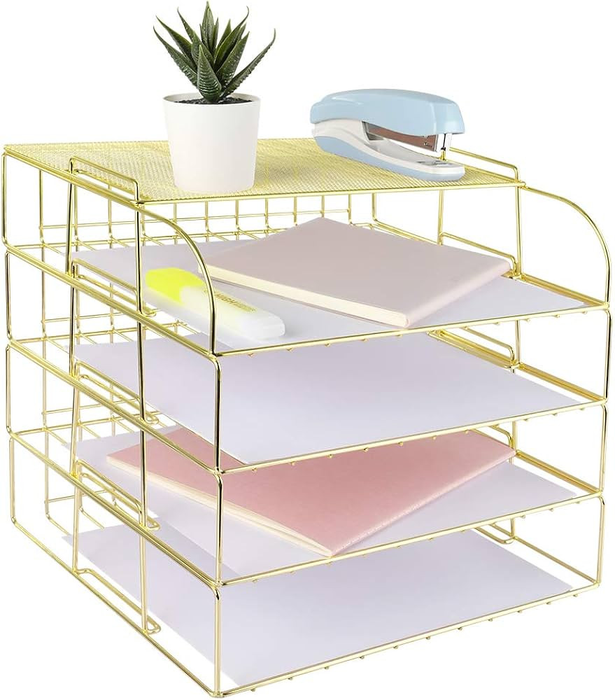 Spacrea Letter Tray, 4 Tier Desk Organizers and Accessories, Stackable Paper Tray Organizer Desk ... | Amazon (US)