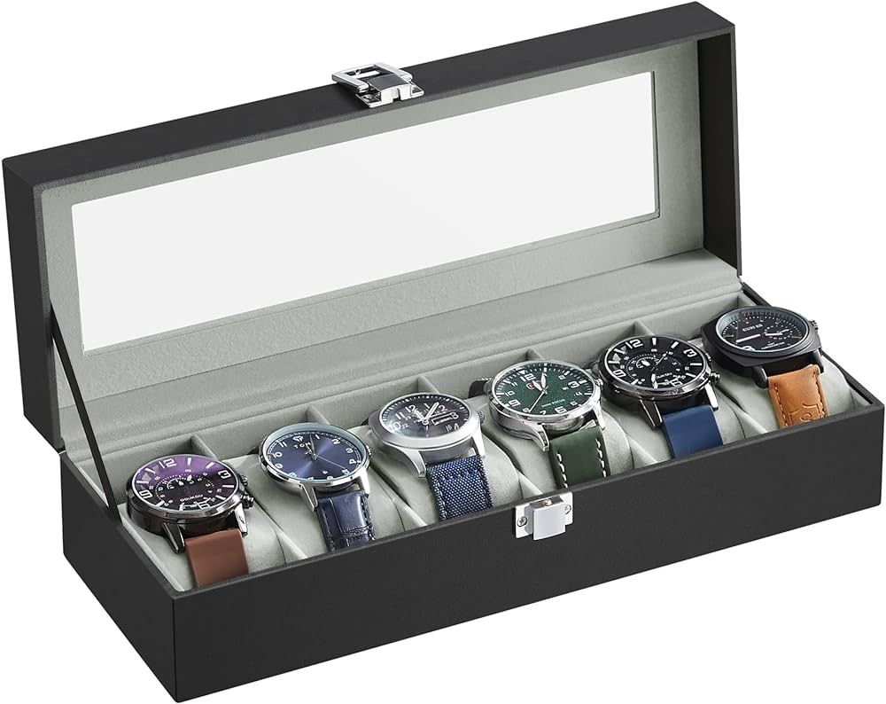 SONGMICS Watch Box with 6 Slots, Watch Case with Glass Lid, Watch Display Box with Removable Watc... | Amazon (UK)