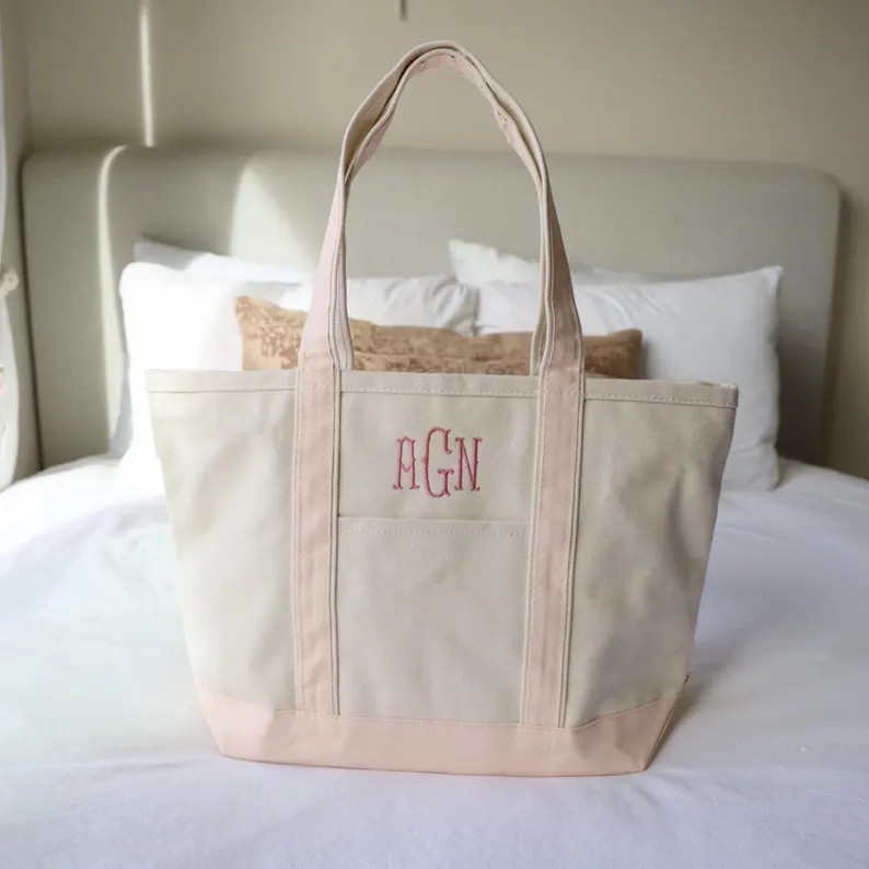 Personalized Canvas Tote, Embroidered Tote, Monogram Canvas Tote Bag, Custom Tote Bag, Preppy Boa... | Etsy (US)