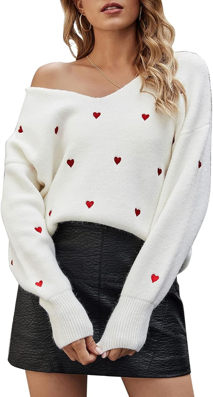 Alsol Lamesa Women Sweaters Heart Front Crew Neck Long Sleeve Knitted Pullover Sweater | Amazon (US)