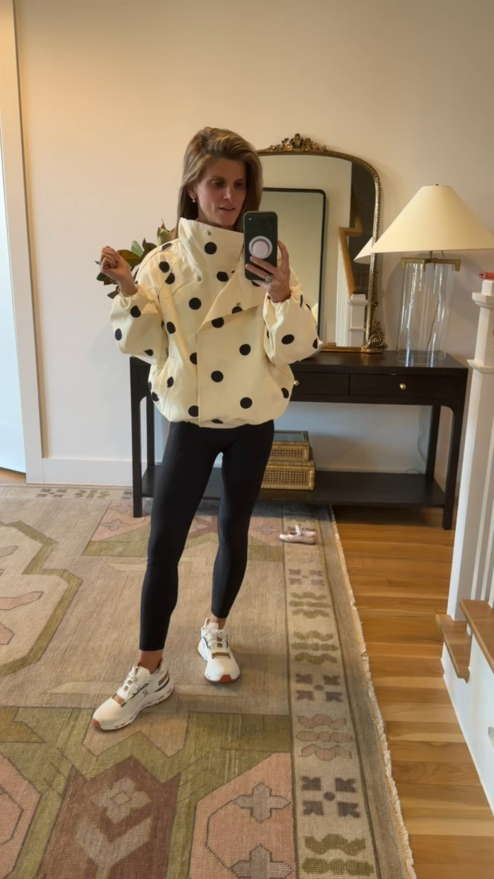 Butterluxe amazon workout set and funnel neck lightweight polka dot bomber jacket 

 