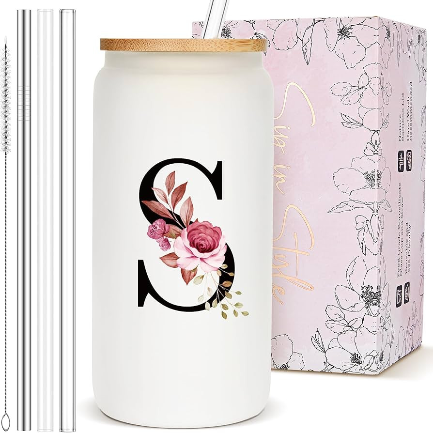 Personalized Gifts for Women, Monogrammed Frosted Glass Tumbler with Straw and Lid, Cute Customiz... | Amazon (US)