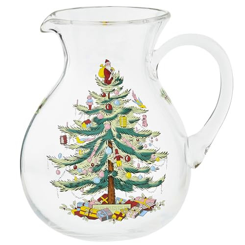 Spode Christmas Tree Glass Pitcher with Handle - Festive Holiday Beverage Server, Seasonal Drinkware for Entertaining, 6 Pint Capacity, Classic Glass Serveware - Celebrate Christmas Traditions | Amazon (US)