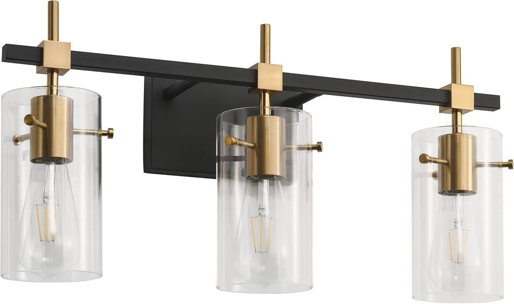 SOLFART Vintage Vanity Lights Bathroom Light Fixture Over Mirror for Bath Glass Shade Light Black... | Amazon (US)