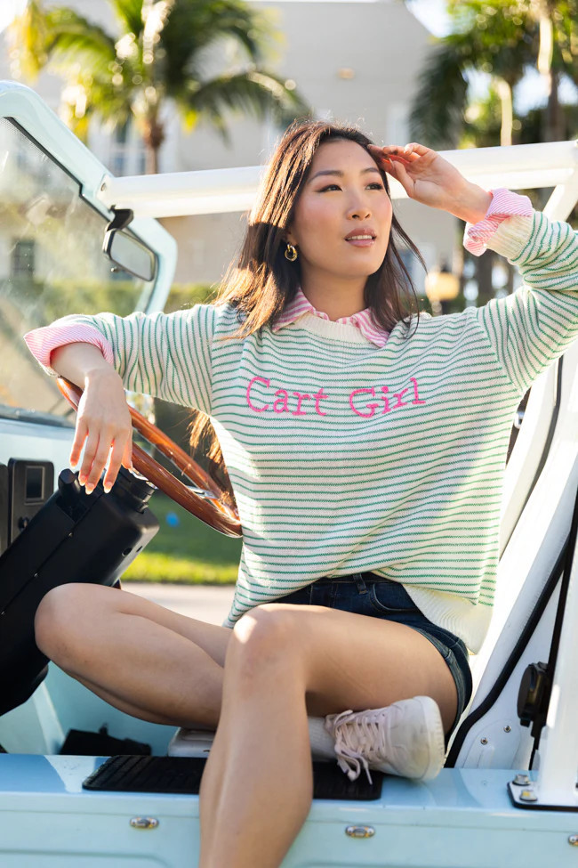 Cart Girl Green and Pink Striped Sweater | Pink Lily