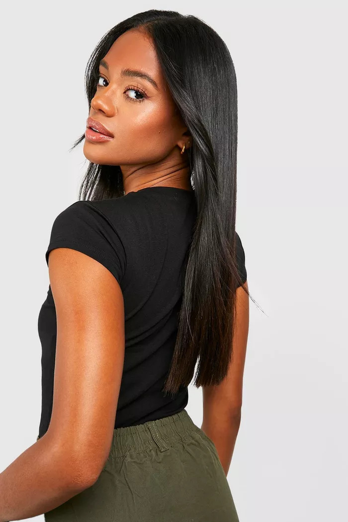 Black Cap Sleeve Fitted Cotton T-shirt | Boohoo.com (UK & IE)