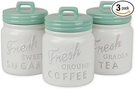DII Kitchen Accessories Collection Ceramics, Jar Canister Set, Aqua, 3 | Amazon (US)