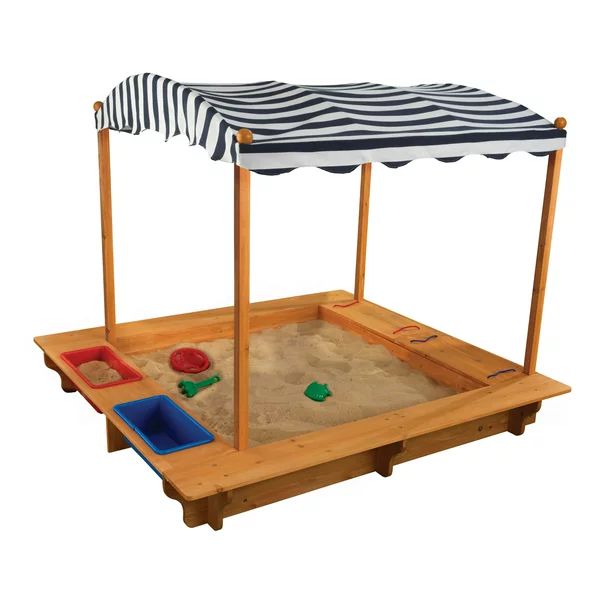 KidKraft Outdoor Covered Wooden Sandbox with Bins and Striped Navy & White Canopy | Walmart (US)