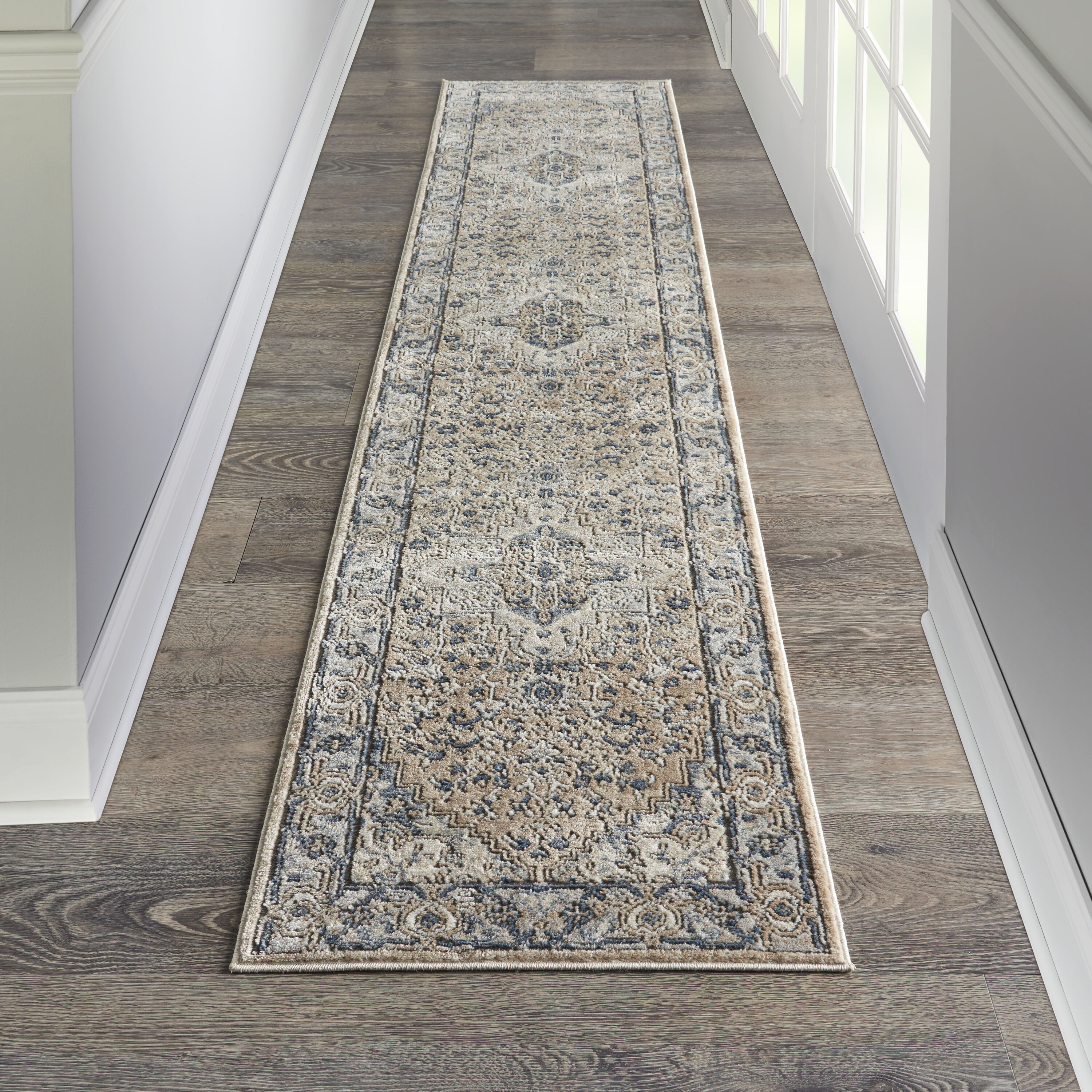 Nourison Home 2 x 20 (ft) Loomed Beige Grey Rectangular Indoor Medallion Vintage Runner rug | 099446956415 | Lowe's